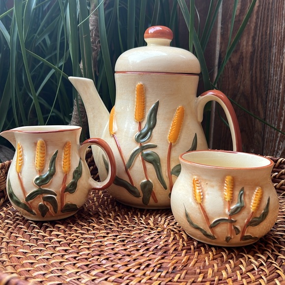 Vintage Stoneware LP Laurentian Pottery Canada Teapot Sugar and Creamer Set - Picture 1 of 16